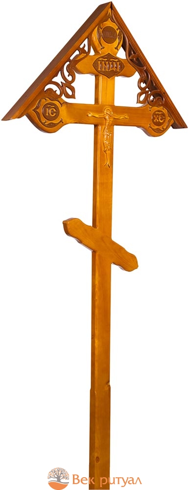Крест на могилу деревянный КДС-21 Фигурный с орнаментом и крышкой